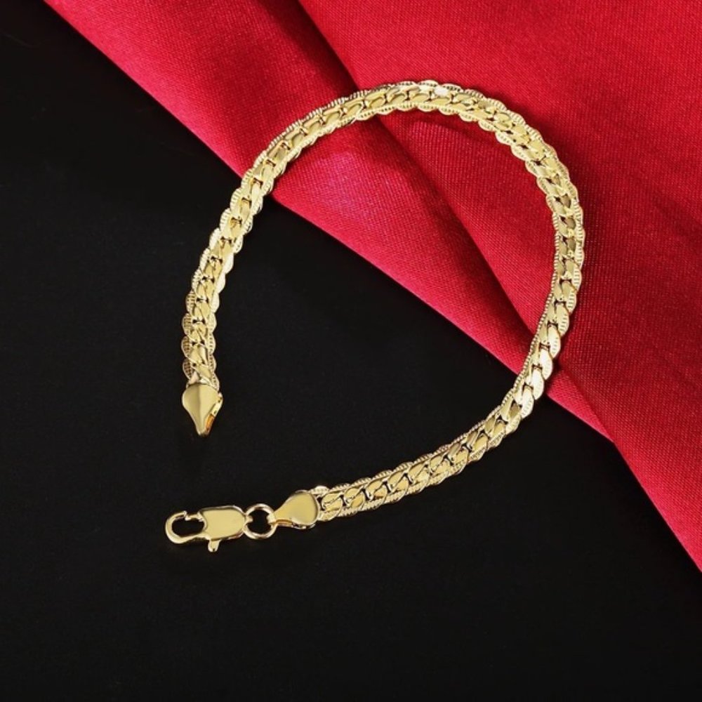 8 Inch Gold Bracelet 5MM Side Chain Bracelet For Woman Man Wedding Jewelry - Picture 2 of 4